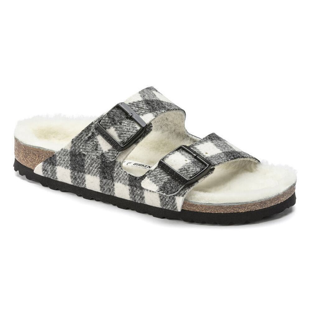 Birkenstock Women's Arizona Shearling Wool Plaid White Sandals US5 EU36 1018114